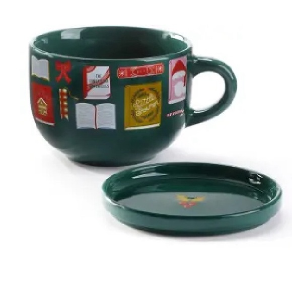 Papersource Christmas Holiday Oversized Mug & Lid New in Box Green Stoneware - Picture 2 of 4
